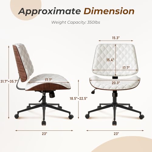 Furnimart Armless Small Desk Chair with Wheels, 360° Swivel Faux Leather Vanity Chair for Bedroom, Compact Home Office Task Chair for Small Spaces, Heavy-Duty Wood Frame(PU White) - color: Faux Leather-white