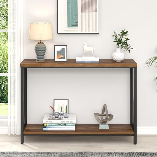 FOLUBAN Entryway Table, Narrow Console Table, Modern Sofa Table for Living Room, Hallway, Behind Couch (Rustic Walnut) - color: Walnut