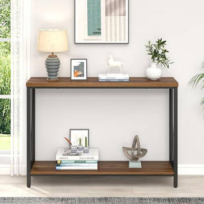 FOLUBAN Entryway Table, Narrow Console Table, Modern Sofa Table for Living Room, Hallway, Behind Couch (Rustic Walnut) - color: Walnut