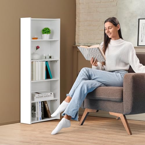 ZENY 5-Tier Shelf Bookcase, Freestanding Wood Storage Display Open Bookshelf for Home Office, White - color: White