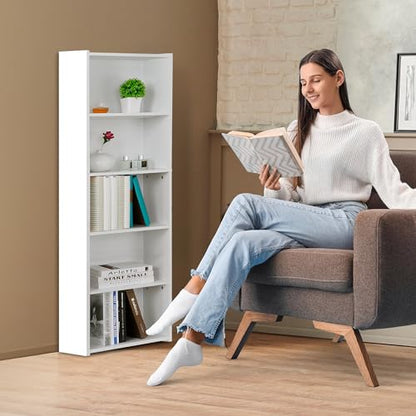 ZENY 5-Tier Shelf Bookcase, Freestanding Wood Storage Display Open Bookshelf for Home Office, White - color: White
