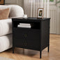 Nightstand, Mid Century Modern Night Stand with 2 Drawers and Open Shelf, Beside Table with Distressed Ring Handle for Bedroom - color: Black