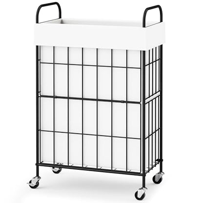 Slim Laundry Hamper, 60L Laundry Basket with Wheels, Clothes hamper with Removable Liner Bag - color: White, size: 60L-1 Section