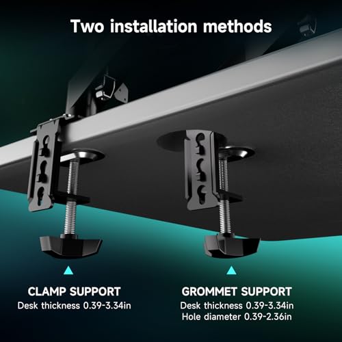 Pholiten 2 in 1 Laptop Desk Mount with Gas Spring Arm, Monitor Laptop Stand for 12-17 Inch Notebook and 13-32 Inch Computer Screen, Holds 22lbs, Full Motion with Vented Tray