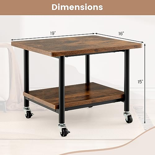 Tangkula 2-Tier Printer Stand, Under Desk Rolling Printer Cart with 2 Storage Shelves, Mobile Machine Stand Printer Tables for Small Spaces - color: Rustic Brown