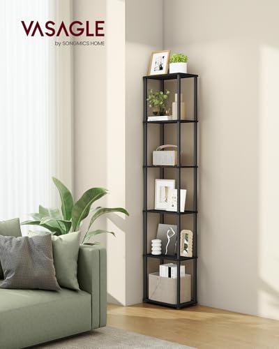VASAGLE Superfast Toolless Assembly, 6-Tier Shelf for Living Room, Standing Shelf, Bookshelf, Bedroom, Kitchen, 9.4 x 15 x 68.3 Inches, Ebony Black and Ink Black ULLS136B01 - color: Ebony Black + Ink Black, size: 6 Tiers (15"W)