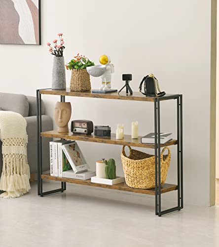 HCHQHS 3-Tier Rustic Wood and Metal Industrial Bookshelf for Home Office, Bedroom, Kitchen, Bathroom - 47in - color: Rustic Brown, size: 3-Tier (47"W x 33.5"H)