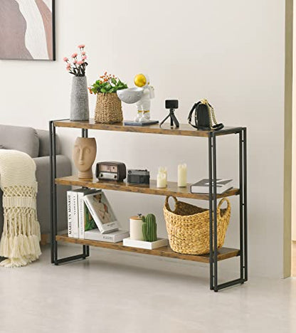 HCHQHS 3-Tier Rustic Wood and Metal Industrial Bookshelf for Home Office, Bedroom, Kitchen, Bathroom - 47in - color: Rustic Brown, size: 3-Tier (47"W x 33.5"H)