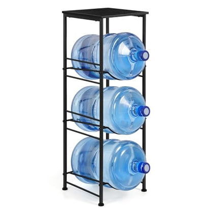 OYEAL Water Jug Holder Stand 5 Gallon Water Bottle Holder Organizer with Shelf, Heavy Duty 3 Tier Water Bottle Storage Rack for Kitchen, Office, Living Room, Black - style: Round Tube Black