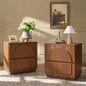 Fluted Nightstands Set of 2 with Charging Station, Walnut | Fluted nightstand with charging station, 2 drawers, arched fronts and a curved base - size: 1SET