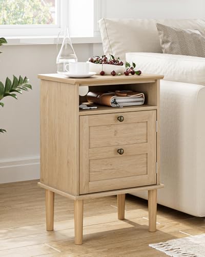 Nightstand, Boho Night Stand with 1 Drawer, Modern Side Accent Table with Open Shelf, Wooden Top Bedside End Table for Bedroom, Living Room, Natural - color: Natural
