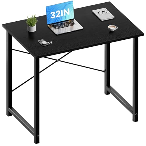 OLIXIS 32-Inch Small Computer Desk for Home Office, Black | Gaming Writing Work and Study Desk for Bedroom, Sturdy Metal Frame, Compact Modern Design - color: Black, size: 32-In