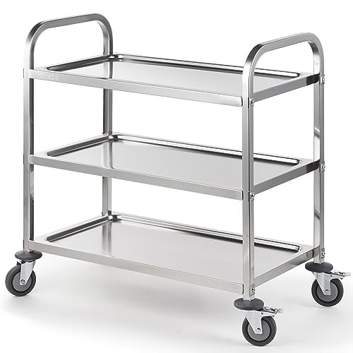 CURTA Stainless Steel Serving Trolley, 34" L x 18" W x 36" H 3 Tiered Shelf Kitchen Utility Cart, Rolling Casters Brake Wheel, Commercial Pro for Restaurant/Hotel/Lab/Clinic/Salon/Workshop - color: L: 34''(l) X 18''(w) X 36''(h)
