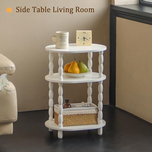 MaxSmeo White Side Table, 3-Tier Small Oval End Table, Modern Night Stand Wood Accent Table for Living Room, Bedroom, White - color: White