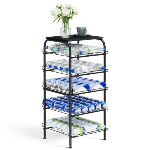 Vrisa 5 Tier Water Bottle Storage Rack Vertical Freestanding Bottled Water Organizer Large Capacity Beverage Drink Soda Can Holder Stand for Kitchen Pantry Home Party Food Storage, Black - size: 5-Tier