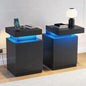 Nightstands Set of 2, 17.7 Inches LED Night Stand Set 2 with Power Outlets, Bedside Table with Sliding Top Storage, Modern End Table for Bedroom, Black - color: Black-17.7"