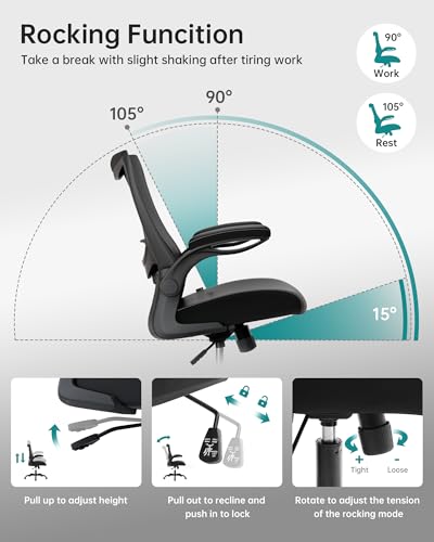 MUXX.STIL Office Chair, PU Leather Ergonomic Desk Chair with Adjustable Lumbar Support and Flip up Armrest, Breathable Mesh Computer Chair for Home Office, Black - color: Nori Black (Pu Leather Seat)