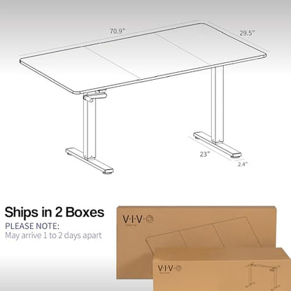 VIVO Manual Height Adjustable 71 x 30 inch Stand Up Desk, Dark Walnut Table Top, Black Frame, Standing Workstation with Foldable Handle, DESK-KIT-MB7D - color: Dark Walnut Top / Black Frame, size: 71" x 30"