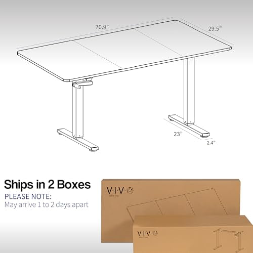 VIVO Manual Height Adjustable 71 x 30 inch Stand Up Desk, White Table Top, Black Frame, Standing Workstation with Foldable Handle, DESK-KIT-MB7W - color: White Top / Black Frame, size: 71" x 30"