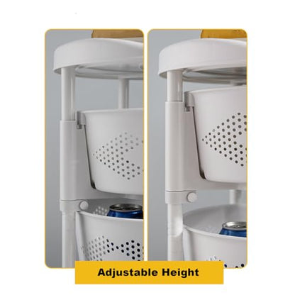 4-Tier Adjustable Kitchen Storage Rack,4 Layer Rotating Vegetable Organizer with Lockable Casters,Multi-Layers Rotatable Baskets for Kitchen Bathroom Living Room,White - size: 4-Tier