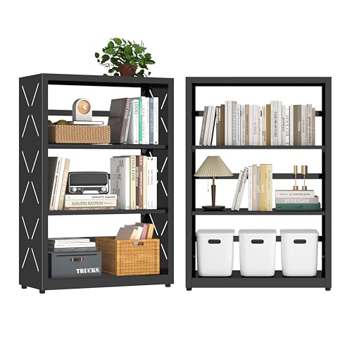 UNICOLY Bookshelves and Bookcases, 3 Tier Metal Bookshelf with Adjustable Shelves and Bookends, Open Shelf Bookcase, Display Shelves for Home Decor Bedroom, Living Room, Home Office, Black - color: Black, size: H34*W23*D10inch
