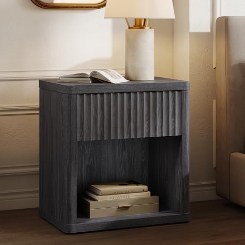SICOTAS Night Stand Nightstand with Drawer Storage Fluted Bed Side Table End Table Large Modern Wide Bedside Mid Century Night Stands for Bedroom Living Room Sofa Couch Home Office, Dark Grey Alder - color: Dark Grey Alder, size: 1 Piece