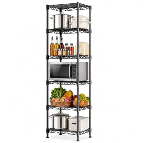 GRANNY SAYS 6-Tier Narrow Storage Shelves for Small Spaces, 15.8" W Metal Shelving Unit, Adjustable Storage Rack, Freestanding Shelf for Pantry, Garage, Closet, Office, Black - size: 15.8"W x 63"H x 11.8"D