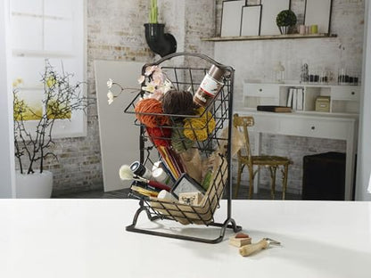 Gourmet Basics by Mikasa General Store 2-Tier Metal Countertop Fruit Storage Basket, Antique Black - style: 2-Tier Black