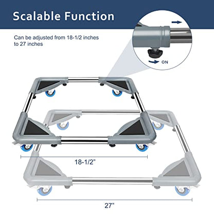 SPACECARE Mini Fridge Stand Mobile Roller, Adjustable Furniture Dolly with 4 Locking Wheels, Heavy Duty Washing Machine Base, Universal Appliance Pedestal for Dryer and Refrigerator- Grey - color: Gray