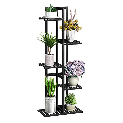 BMOSU Bamboo Plant Stand for Indoor Outdoor Plants Corner Tall Plant Shelf 6 Potted Holder Shelf Plant Rack Holder Display Rack(Black) - color: Black