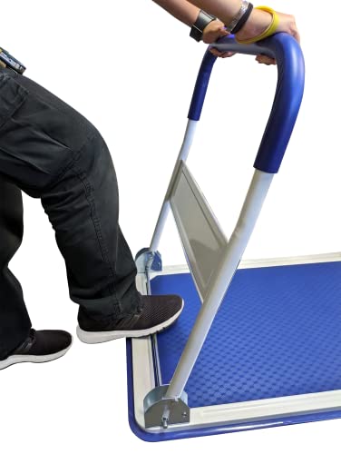 Heavy Duty Foldable Push Cart Dolly | 330 lbs. Capacity | Upgraded Collapsible Hand Truck Folding Platform with Swivel Wheels | Flat Bed Moving Wagon | Space Saving Push Handle (Blue) - color: Blue, 330 Lbs. Capacity