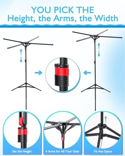 Pool Towel Rack Outdoor, 4 Arms Adjustable 51-71 Inch Freestanding Foldable Drying Rack for Pool, Camping, Backyard, Rust-Resistant Steel, Holds Towels & Swim Gear