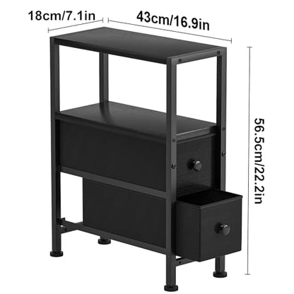 Small Narrow Side Table with Drawers, Skinny End Table for Small Spaces, Slim Nightstand with Storage, Sofa Bedside Table in Living Room, Bedroom, Study, Kitchen and Balcony (Black) - color: Black