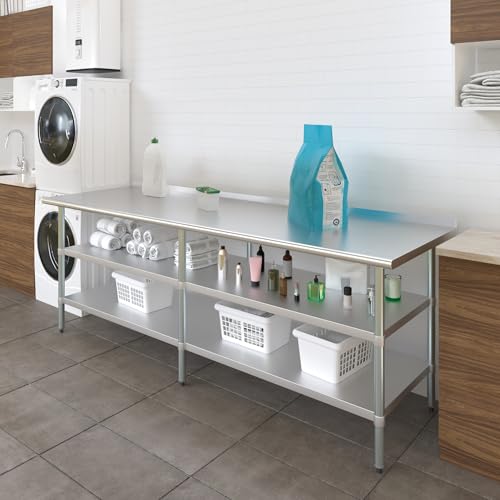 AmGood Stainless Steel Work Table with 1.5" Backsplash and 2 Shelves | Metal Kitchen Food Prep Table | NSF (96" Long x 30" Deep) - size: 96" Long x 30" Deep