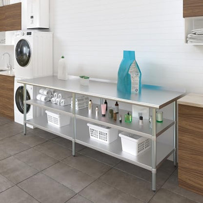 AmGood Stainless Steel Work Table with 1.5" Backsplash and 2 Shelves | Metal Kitchen Food Prep Table | NSF (96" Long x 30" Deep) - size: 96" Long x 30" Deep