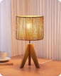 EDISHINE Small Rattan Table Lamp, Wood Tripod Bedside Lamp, Boho Nightstand Lamp for Living Room, End Table, Office, E26 Base, Natural Style - color: Rosewood Color&Vertical Stripe Shade