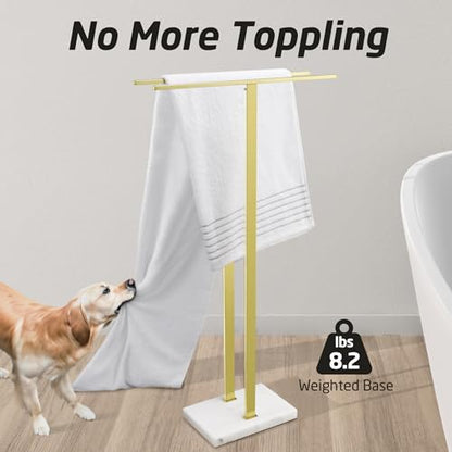 KES Brushed Gold Standing Towel Rack, 37" H, Heavy Marble Base, Bathroom | Equal-Height, Fits Large Bath Towels, Freestanding Design, Modern Luxury, 18/8 Stainless Steel Rustproof - color: Gold, size: 37" H (Equal-height)