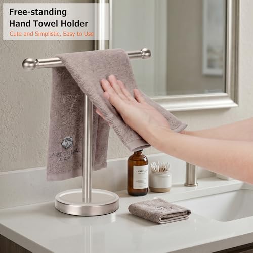 Hand Towel Holder Standing, T-Shape Towel Rack with Heavy Base, Regular Sized Hand Towel for Bath (Brushed Nickel, Stainless Steel) - color: Brushed Nickel