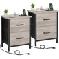 Vagusicc Nightstand Set of 2 with Charging Station, End Table Bedside Table with Power Outlet & USB Ports, Side Table with 2 Fabric Drawers for Bedroom, Living Room, Greige - color: Greige (2 Pack)