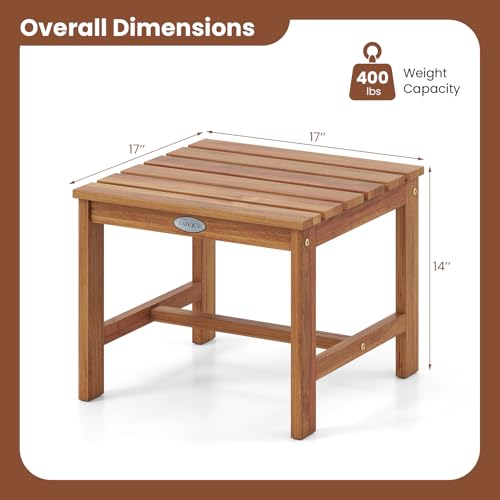 Tangkula Patio Acacia Wood Side Table, 17" Square End Table with Slatted Tabletop, Outdoor Wooden Accent Bistro Table for Backyard, Poolside, Garden, Porch, Indoor (Natural,1)