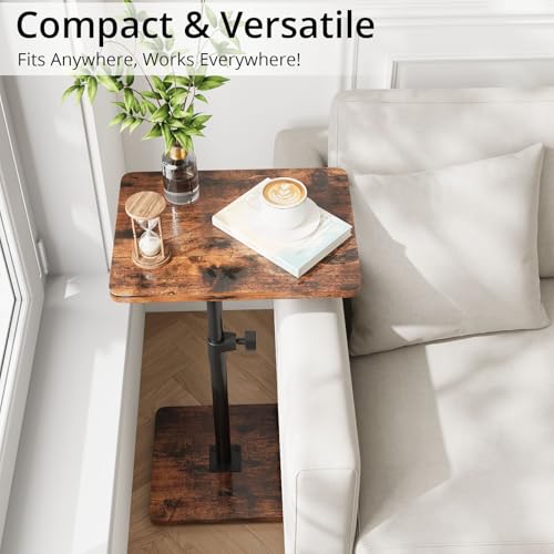 TV Trays for Eating on Couch - Height Adjustable C Shaped End Table with 360° Swivel, Slide Under Sofa Side Table for Small Spaces, Snack Table for Bed Chair Living Room Bedroom Laptop, Rustic Brown - color: Rustic Brown