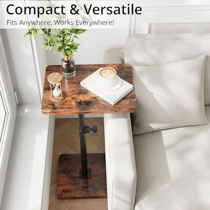 TV Trays for Eating on Couch - Height Adjustable C Shaped End Table with 360° Swivel, Slide Under Sofa Side Table for Small Spaces, Snack Table for Bed Chair Living Room Bedroom Laptop, Rustic Brown - color: Rustic Brown