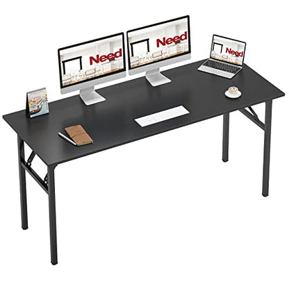 Need Home Office Desk - 62 Inches Large Computer Desk Sturdy Black Table Foldable Desk Gaming Computer Table No Assembly Required AC5CB 62inch - color: Black & Black Frame, size: 62 inch