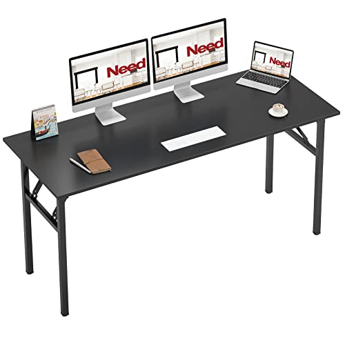 Need Home Office Desk - 62 Inches Large Computer Desk Sturdy Black Table Foldable Desk Gaming Computer Table No Assembly Required AC5CB 62inch - color: Black & Black Frame, size: 62 inch