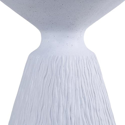 Aqua Grey Textured Pedestal Side Table, Modern Round Speckled Accent End Table with Vertical Grain Conical Base, Small Drink Nightstand for Living Room Bedroom Small Home Decor