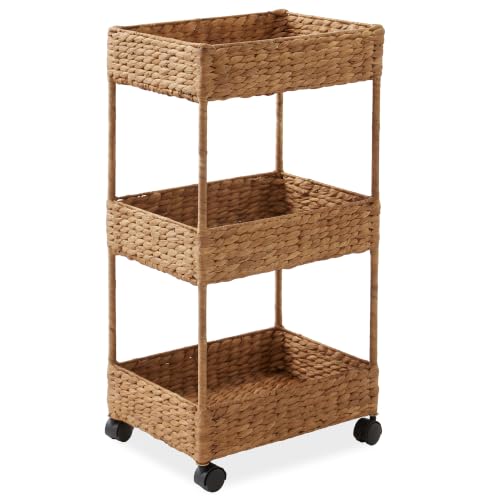 Casafield 3-Tier Rolling Storage Cart - Cinnamon, Water Hyacinth Nursery Caddy, Utility Cart for Bathroom, Craft Room, Laundry Room Organization - color: Cinnamon, size: 3-Tier - Wide