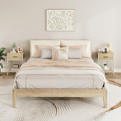 Vagusicc Nightstand Set of 2 with Charging Station, Bed Side Table with Fabric Drawer, Small End Table with 2-Tier Storage Shelves, 25.4" Tall Bedside Table, Night Stand for Bedroom Dorm, Natural - color: Natural (2 Pack)