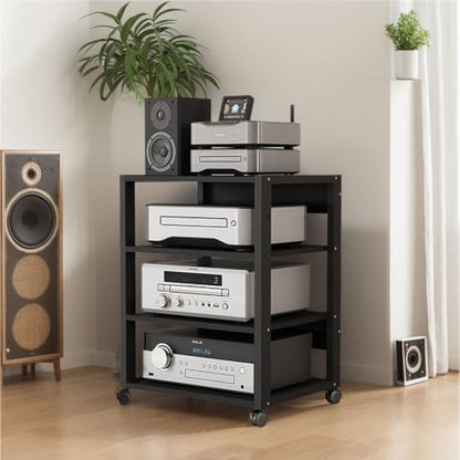3/4/5 Tier Audio-Video Media Stand with Adjustable Shelves, Home Stereo System Entertainment Components Cabinet for Gaming, Meeting, Living, Recording Room, Black(50x40x69.5cm) - size: 50x40x69.5cm