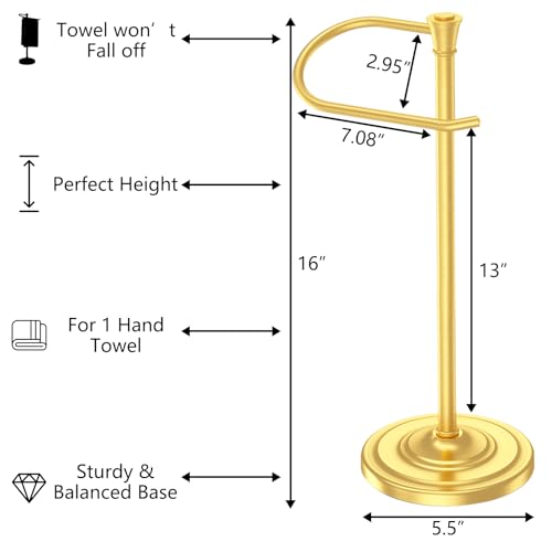 Brass Gold Bath Hand Towel Holder Stand,Stainless Steel 16 Inch Free Standing Towel Rack,Heavy Weight Towel Bar for Bathroom Vanity Countertop &Kitchen - color: Brass Gold