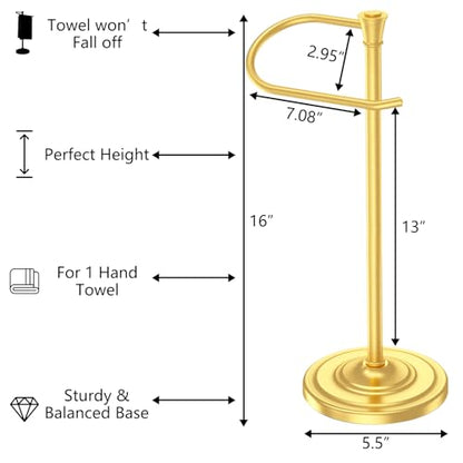 Brass Gold Bath Hand Towel Holder Stand,Stainless Steel 16 Inch Free Standing Towel Rack,Heavy Weight Towel Bar for Bathroom Vanity Countertop &Kitchen - color: Brass Gold